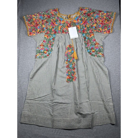 SISTER MARY Stripe MARYLOU Embroidered Floral Dress Medium‎ boho hippie - Picture 1 of 6